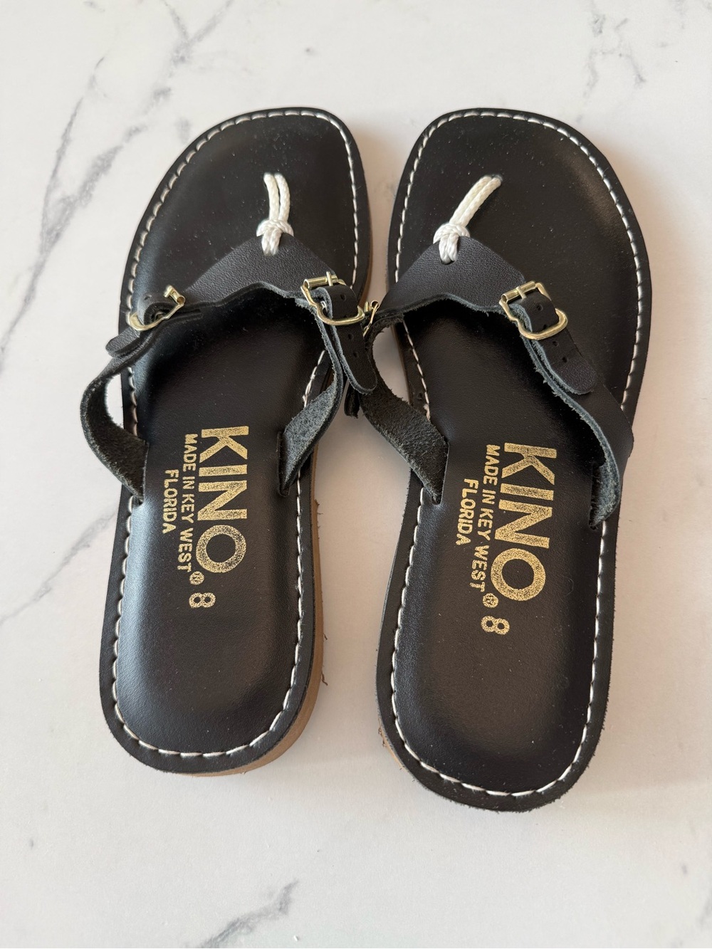 Kino Key West Black Leather Toe Loop Sandals Women’s Size 8
